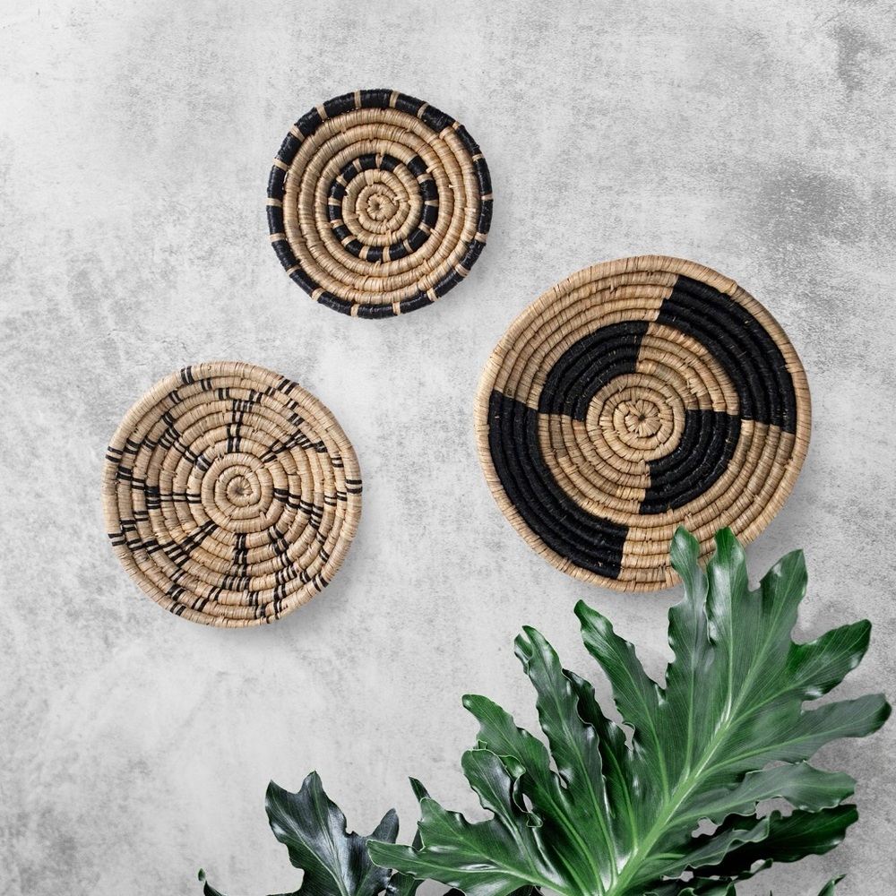 Seagrass & Bamboo Basket Wall Set - Natural/Black